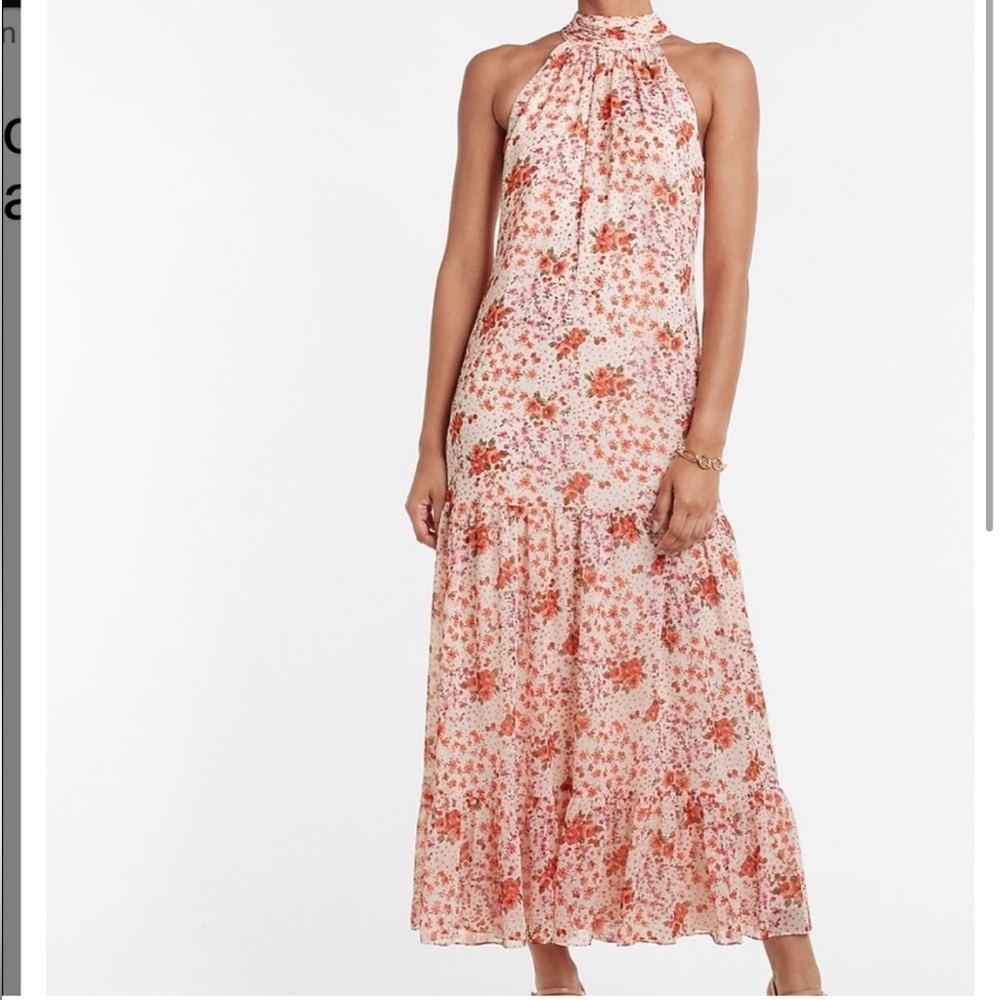 NWT Express Floral Print Halter Maxi Dress sz L